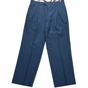 Pure New Wool Dress Pants Mens 32x27‎ Blue Double Pleated Straight Leg Trousers